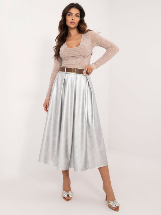 Fustă midi elegantă argintie