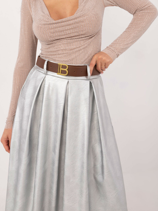 Fustă midi elegantă argintie