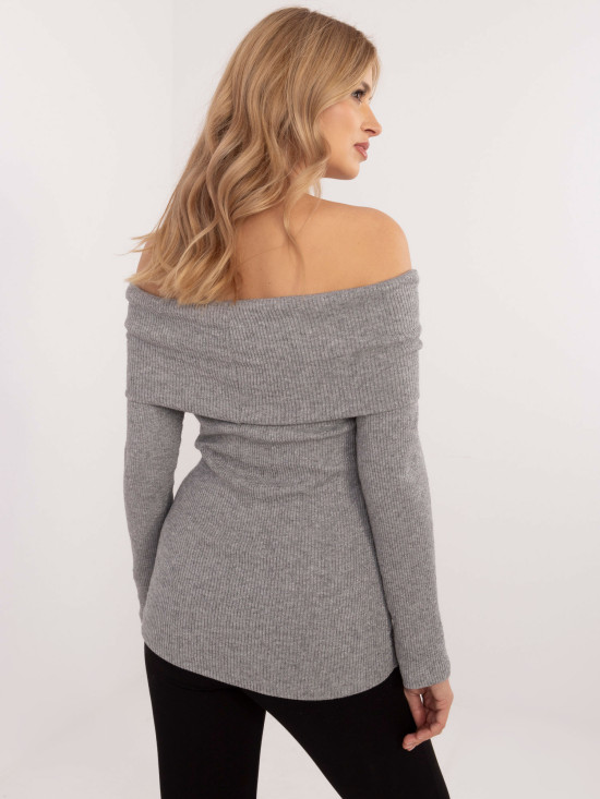 Pulover elegant gri cu mâneci lungi