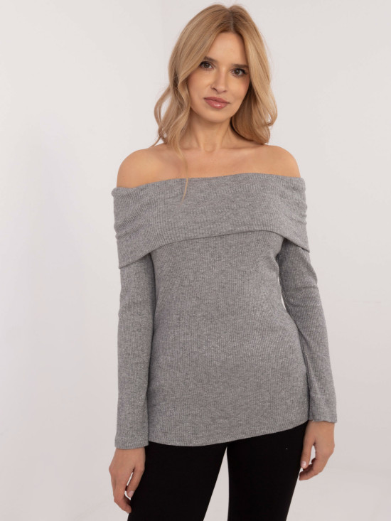 Pulover elegant gri cu mâneci lungi