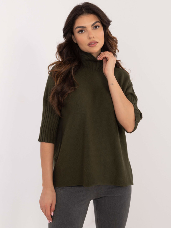 Pulover khaki elegant cu guler