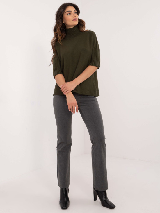 Pulover khaki elegant cu guler