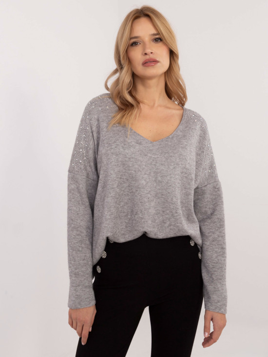 Pulover elegant gri cu aplicație