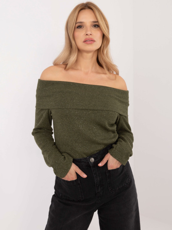 Pulover elegant khaki cu mâneci lungi