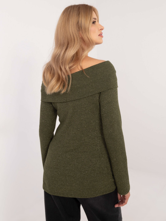 Pulover elegant khaki cu mâneci lungi