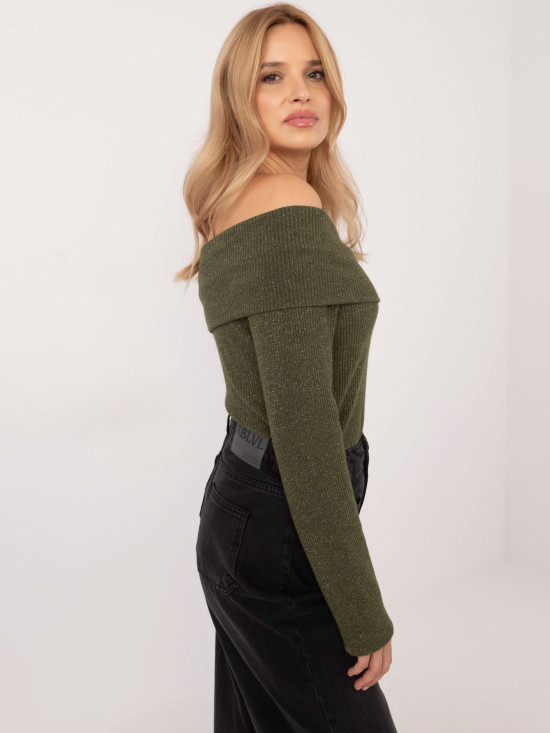 Pulover elegant khaki cu mâneci lungi