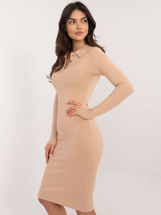 Rochie elegantă maro cu mâneci lungi