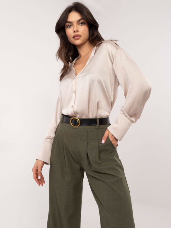 Pantaloni palazzo eleganți în khaki