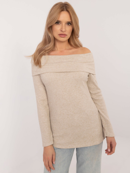 Pulover elegant bej cu mâneci lungi