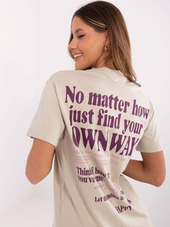 Tricou bej cu inscripție