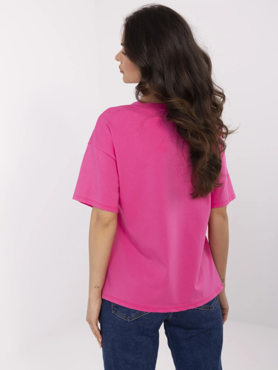 Tricou stilat cu mânecă scurtă în roz închis