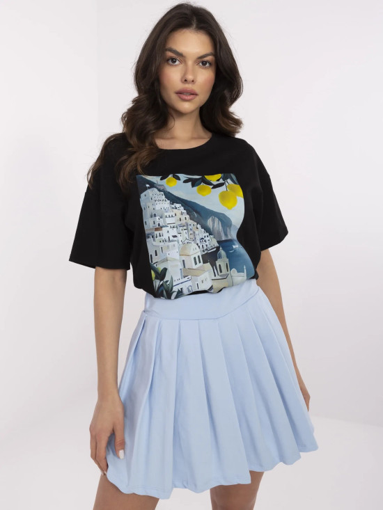 Tricou negru stilat cu imprimeu