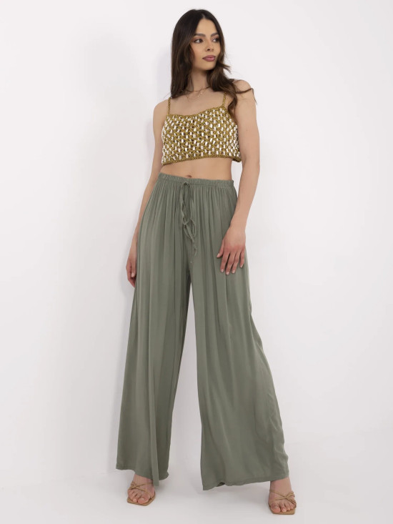 Pantaloni khaki stilati cu talie înaltă