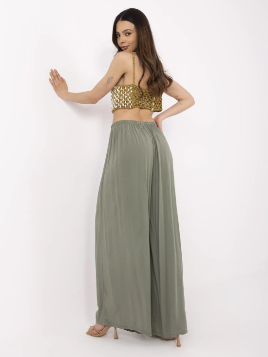 Pantaloni khaki stilati cu talie înaltă