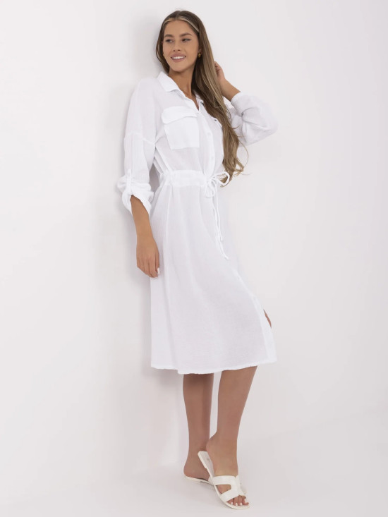 Rochie albă de vară cu mâneci lungi