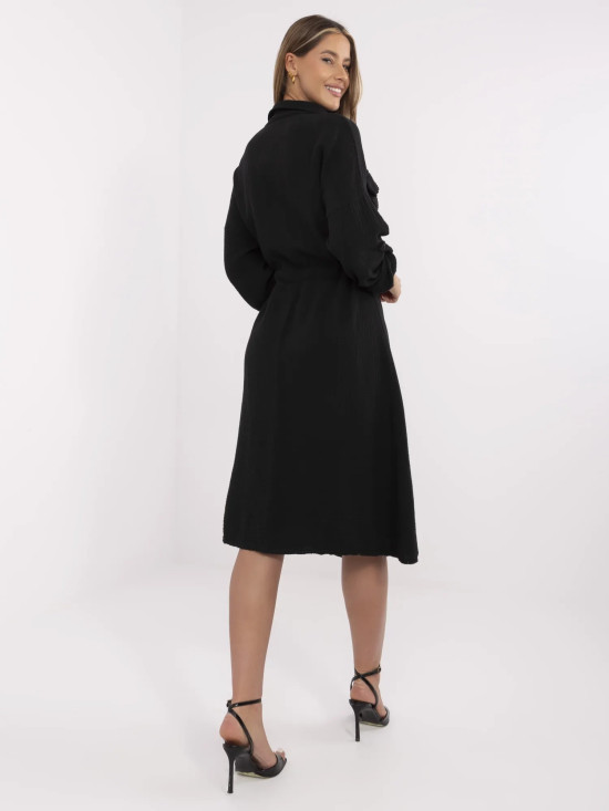 Rochie midi neagră elegantă cu mâneci lungi