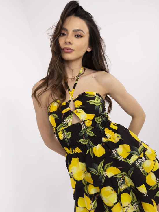 Rochie neagră de vară cu imprimeu