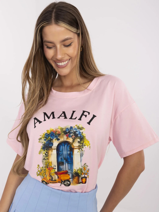 Tricou stilat cu mânecă scurtă în roz deschis