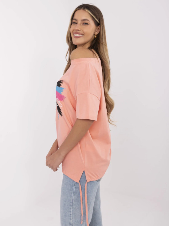 Tricou corai cu aplicație și broderie