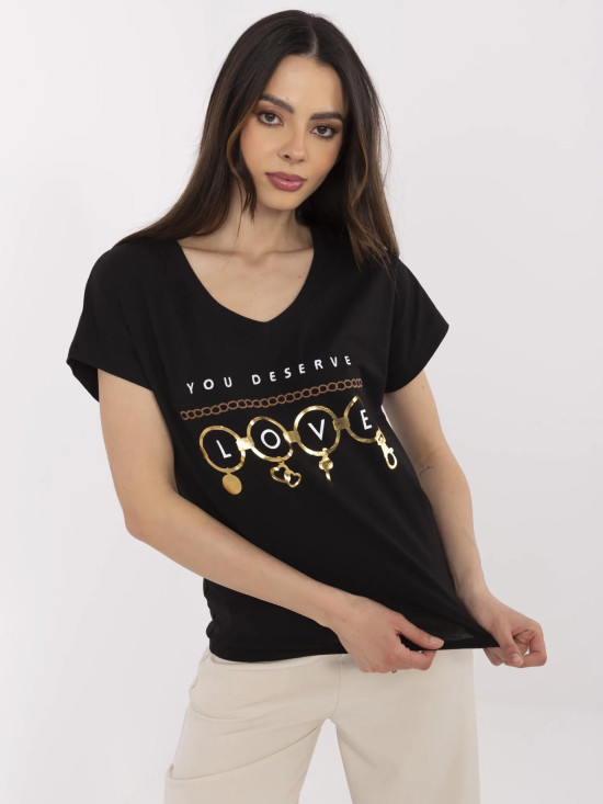 Tricou negru elegant cu mânecă scurtă