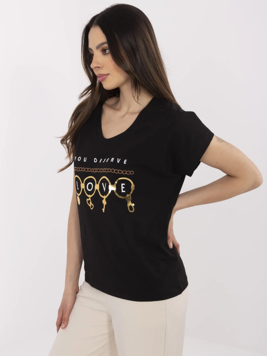 Tricou negru elegant cu mânecă scurtă