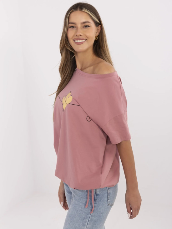 Tricou stilat cu mânecă scurtă în roz închis