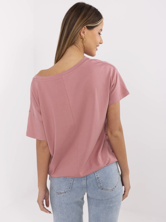 Tricou stilat cu mânecă scurtă în roz închis