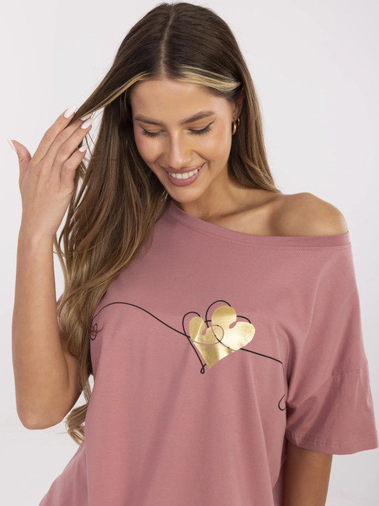 Tricou stilat cu mânecă scurtă în roz închis