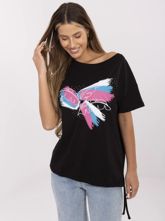 Tricou negru stilat cu aplicație