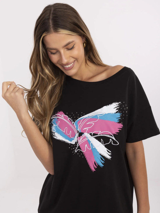 Tricou negru stilat cu aplicație