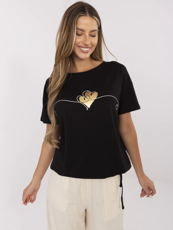 Tricou negru stilat cu mânecă scurtă