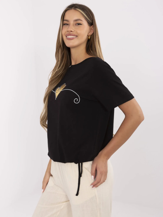 Tricou negru stilat cu mânecă scurtă