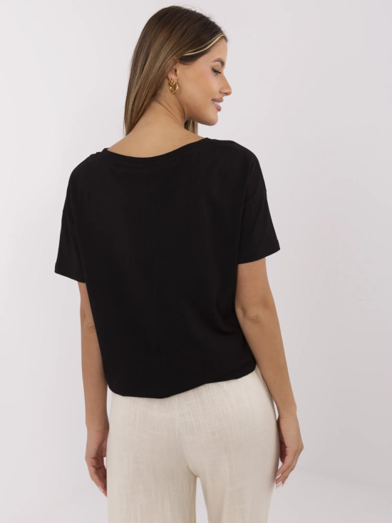 Tricou negru stilat cu mânecă scurtă