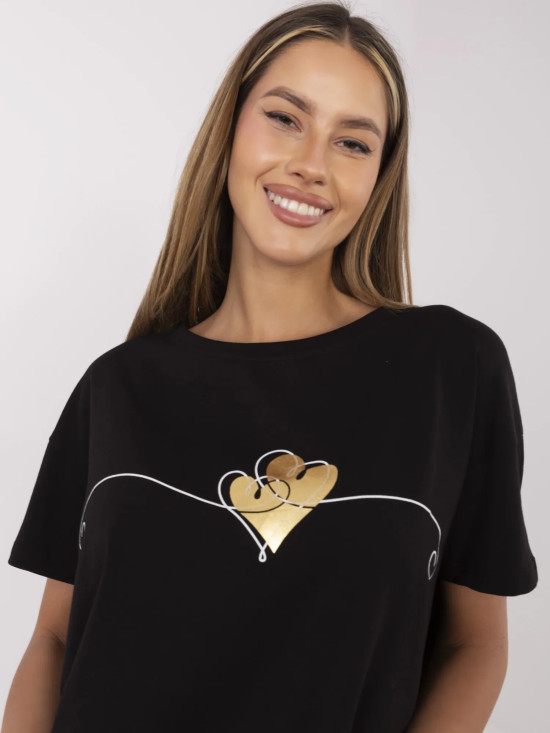 Tricou negru stilat cu mânecă scurtă