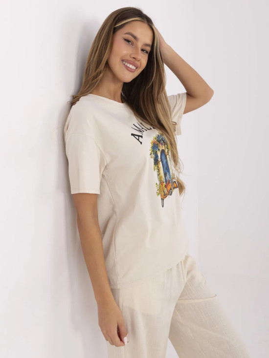 Tricou bej cu imprimeu