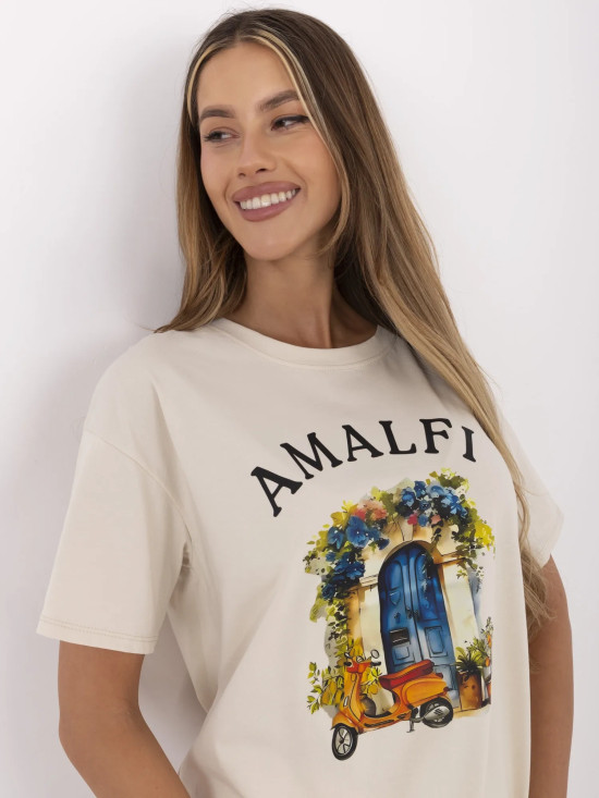 Tricou bej cu imprimeu