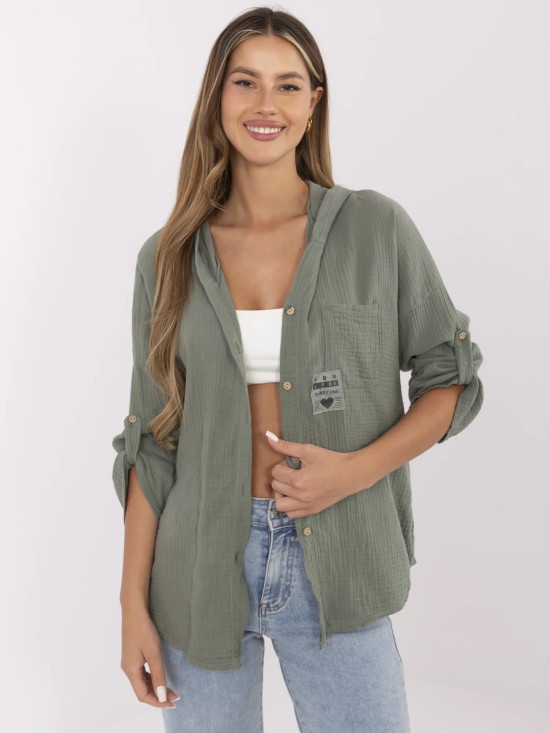 Cămașă khaki elegantă cu glugă