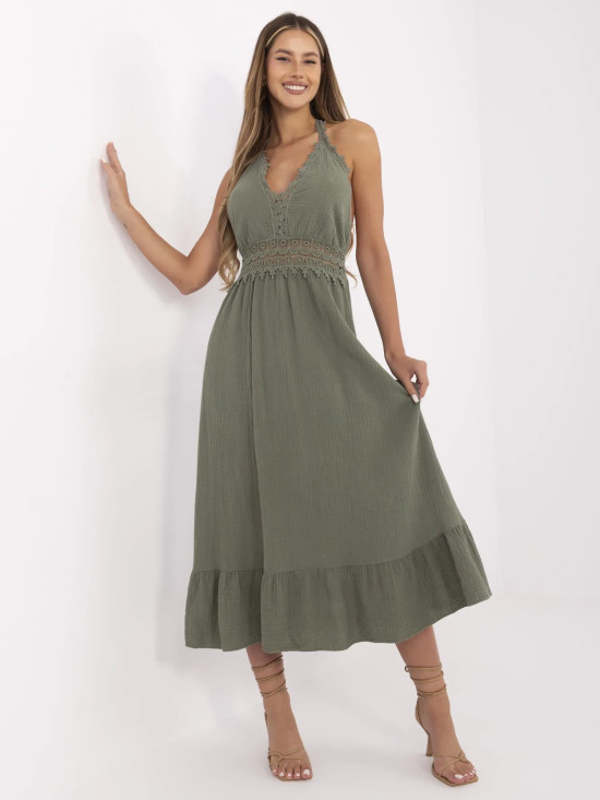 Rochie cu volane în culoare khaki