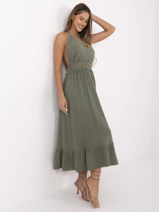 Rochie cu volane în culoare khaki