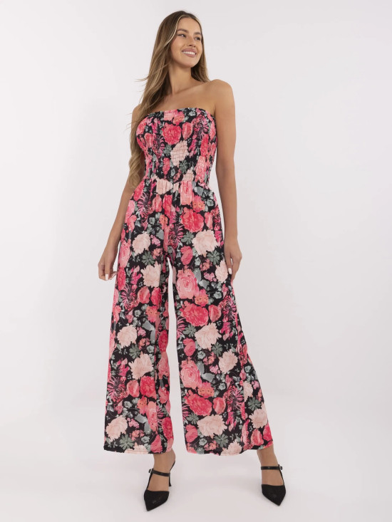 Salopetă florală cu pantaloni largi