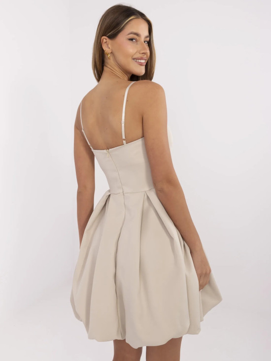 Rochie cocktail bej cu bretele ajustabile