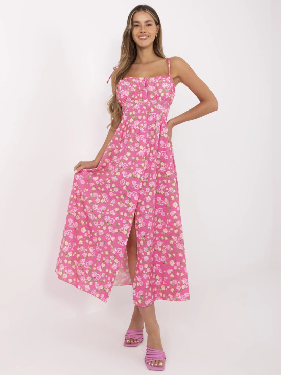 Rochie rozflată roz cu model floral