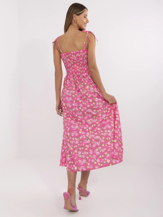 Rochie rozflată roz cu model floral