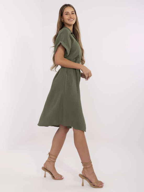 Rochie khaki simplă cu guler