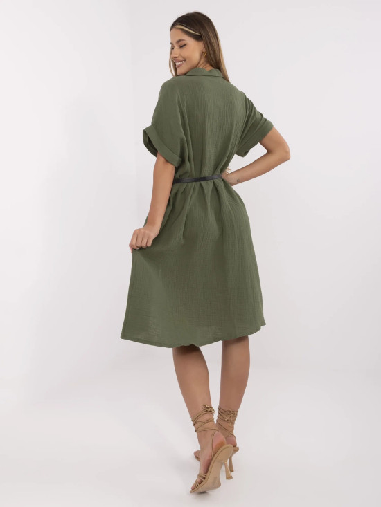 Rochie khaki simplă cu guler