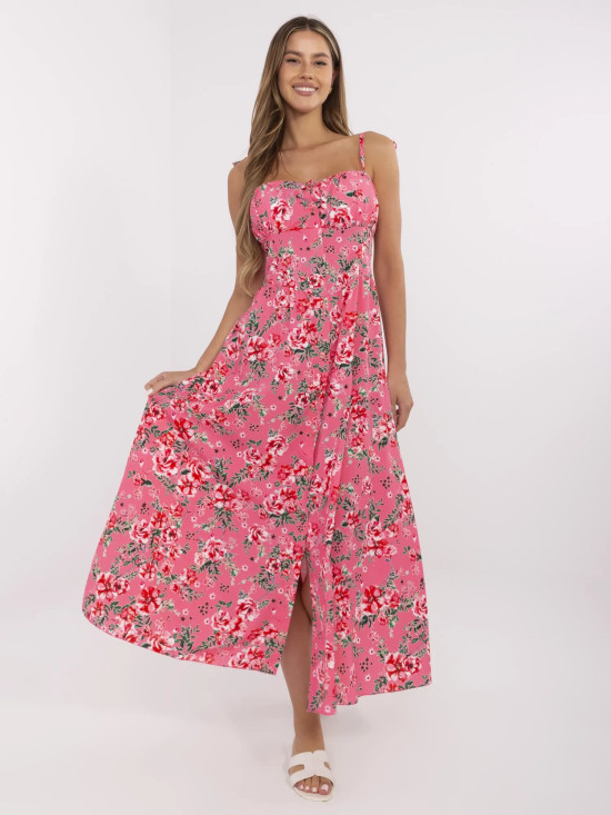 Rochie rozgolită roz cu model floral