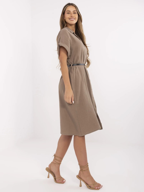 Rochie elegantă maro cu mâneci scurte
