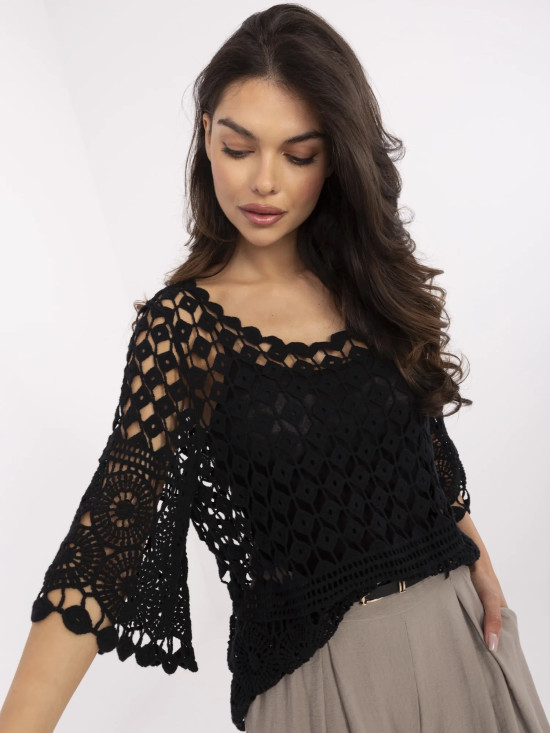 Bluză neagră elegantă cu mânecă 3/4