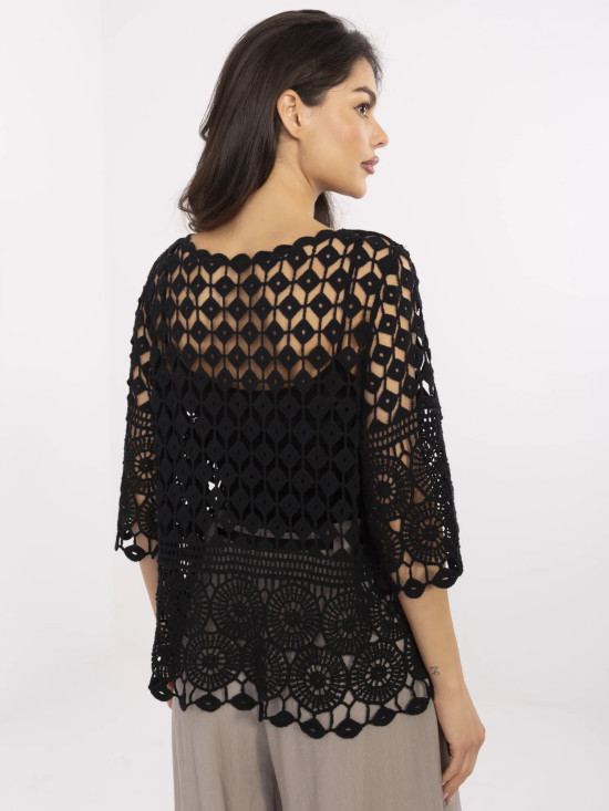 Bluză neagră elegantă cu mânecă 3/4