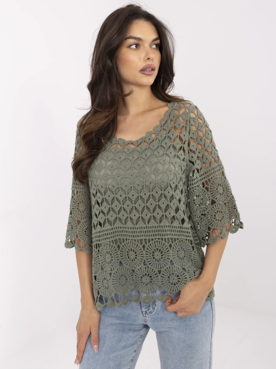 Bluză khaki elegantă cu mâneci 3/4